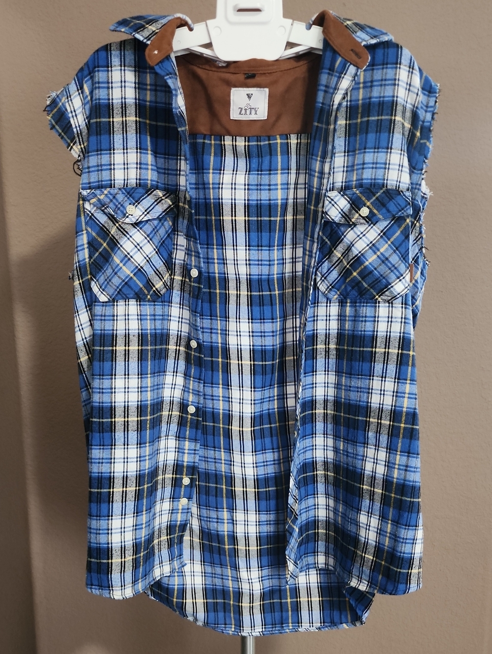 Zity Blue Plaid Men’s Sleeveless Button-Down Shirt